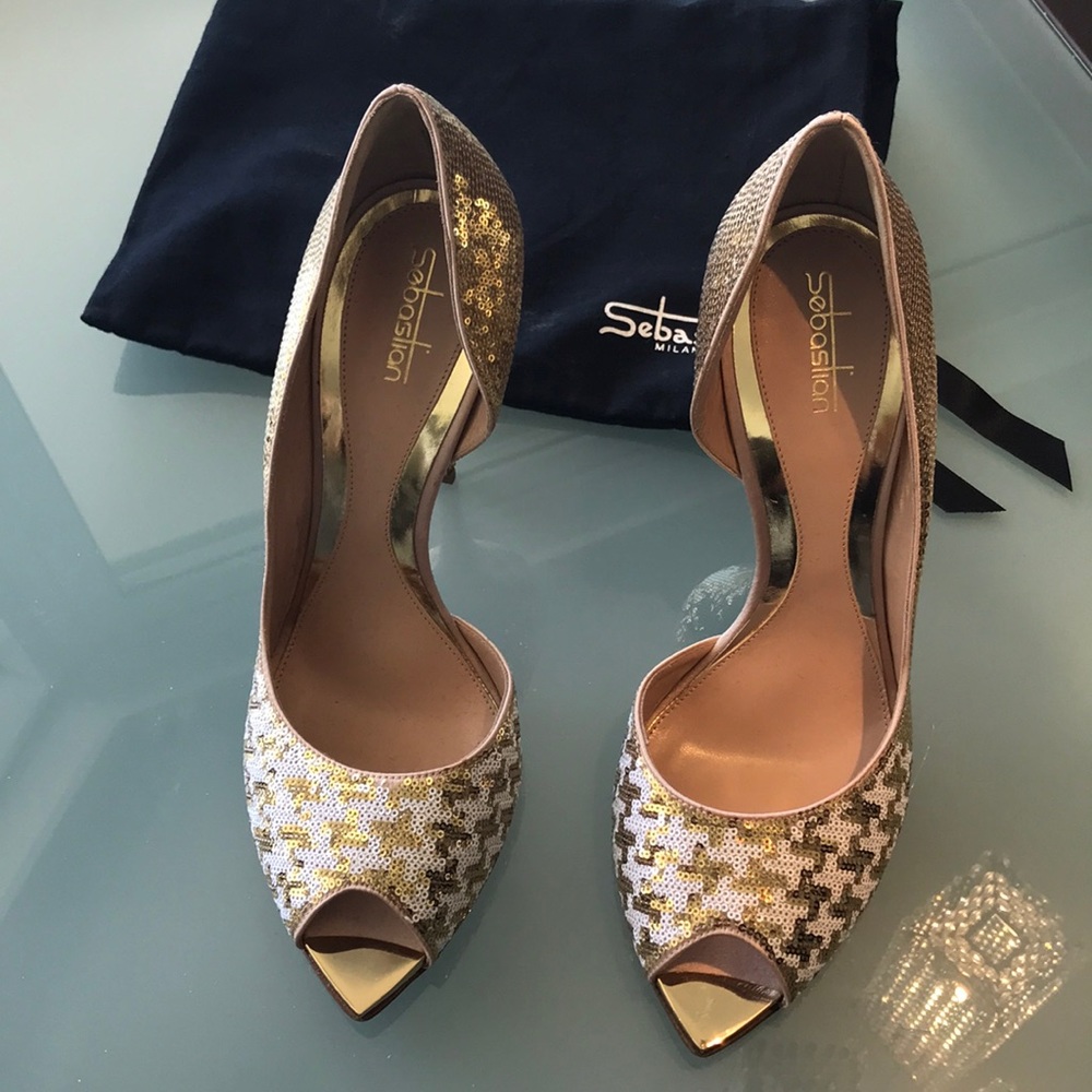 Sebastian Milano woman shoes size 40 gold white